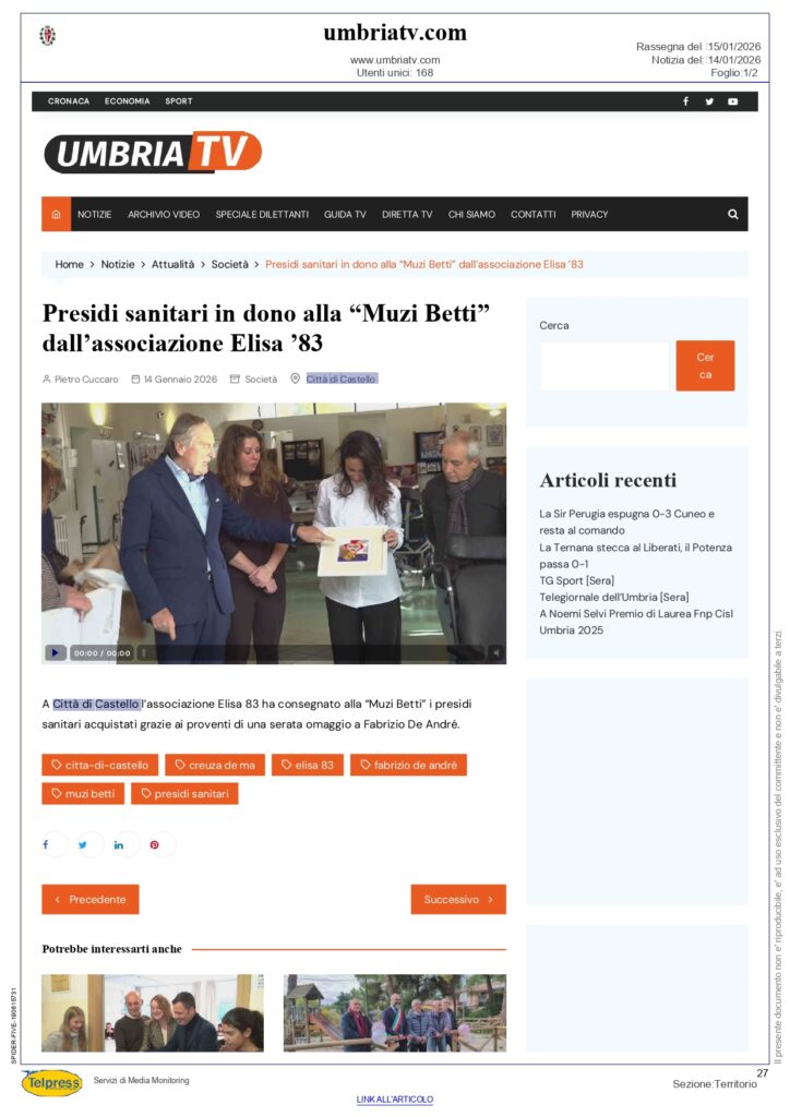 Associazione Elisa ’83, donazione alla Muzi Betti - 14 Gennaio 2026
