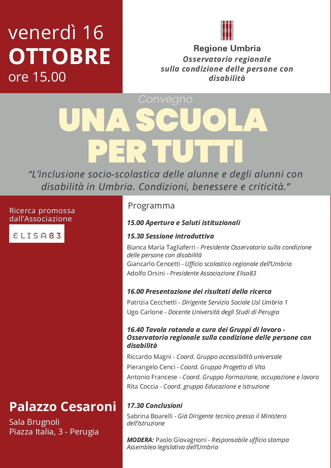 Programma del convegno Una scuola per tutti, 16 ottobre 2026